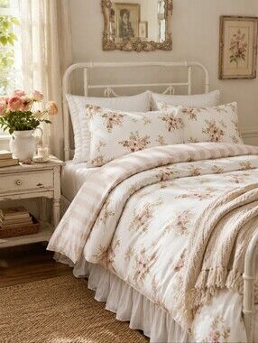 NIP Simply Shabby Chic Heirloom Floral Twin Duvet Set Reversible Cottagecore Bed